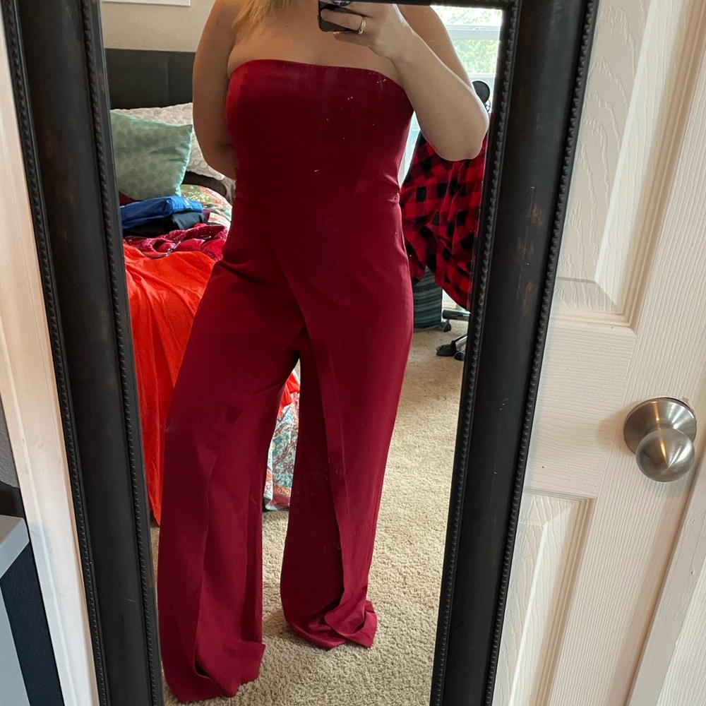 Strapless Red jumper pants suit